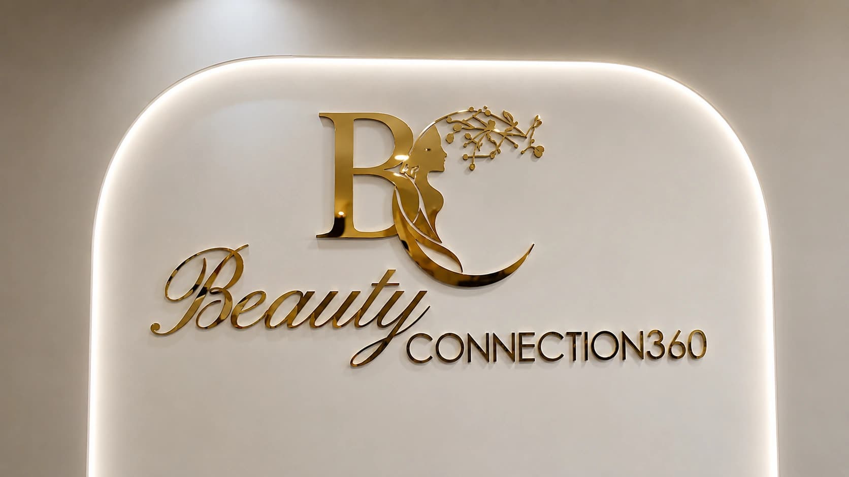 Placa de receção com o logótipo Beauty Connection 360
