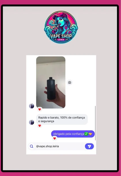 Feedback real de cliente, partilhado no Instagram da Vape Shop Leiria