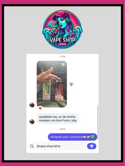 Feedback real de cliente, partilhado no Instagram da Vape Shop Leiria
